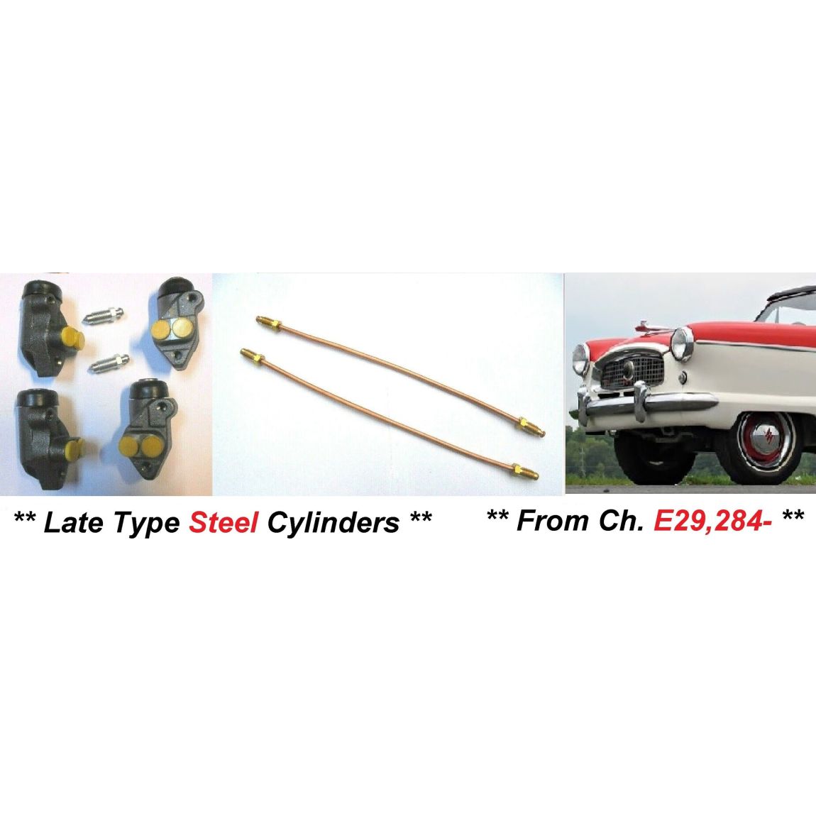  FRONT BRAKE WHEEL CYLINDERS (x4) & LINK PIPES (x2) (Austin / Nash Metropolitan) (** From 1958- 61 **) 