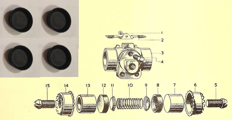 REAR BRAKE WHEEL CYLINDER REPAIR SEALS KITS x4 (Vauxhall 10 12 14) (Ser. HIJ) (15/16"") (1938- 1948)  